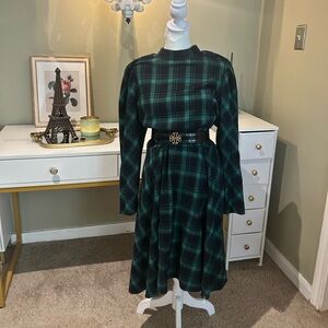 Eloquii Green and Navy Plaid dress